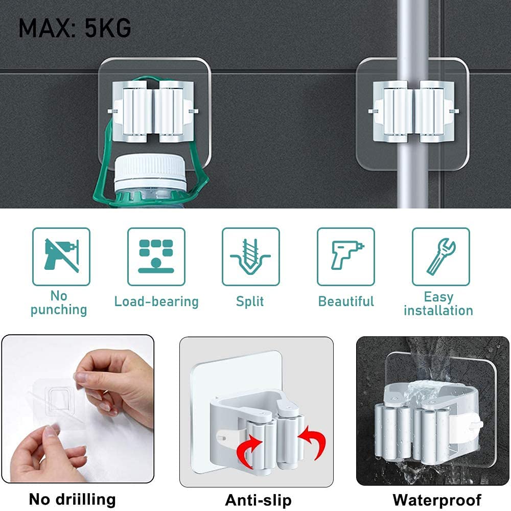 Space-Saving Mop & Broom Hanger – Strong Grip Wall Holder for Home & Kitchen