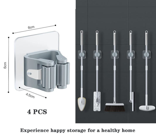 Space-Saving Mop & Broom Hanger – Strong Grip Wall Holder for Home & Kitchen