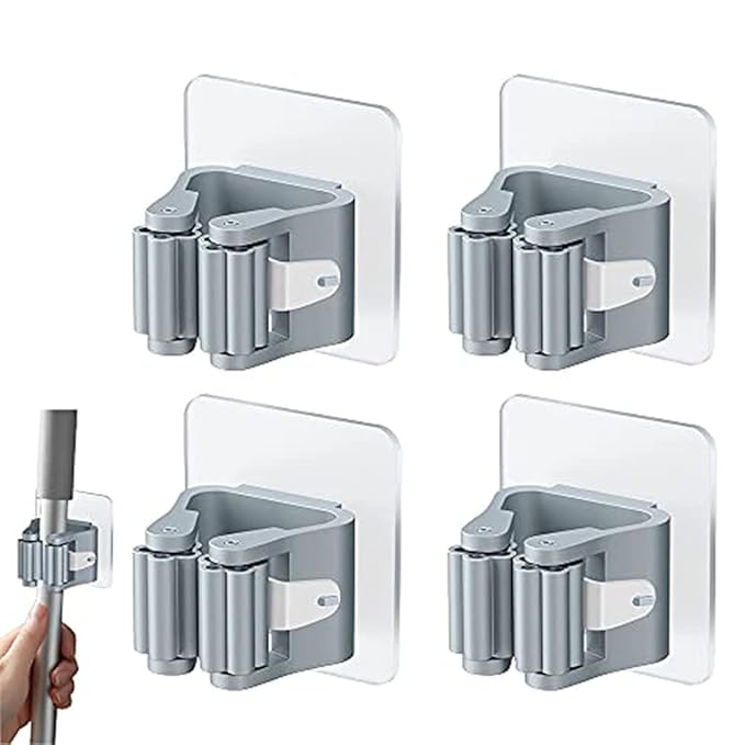 Space-Saving Mop & Broom Hanger – Strong Grip Wall Holder for Home & Kitchen