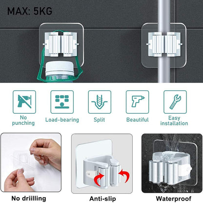 Space-Saving Mop & Broom Hanger – Strong Grip Wall Holder for Home & Kitchen