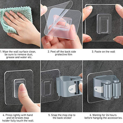 Space-Saving Mop & Broom Hanger – Strong Grip Wall Holder for Home & Kitchen